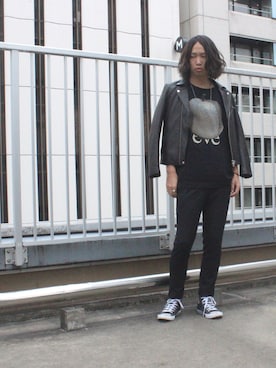 「STUDIOUS SELECT(STUDIOUS SELECT)」｜「アイテム（ライダースジャケット）」を使った、糸魚川 領太さん（メンズ・178cm）の夏コーディネート