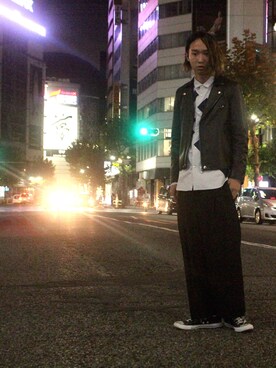 「STUDIOUS SELECT(STUDIOUS SELECT)」｜「アイテム（ライダースジャケット）」を使った、糸魚川 領太さん（メンズ・178cm）の秋コーディネート