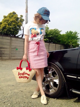 「glaniphのアイテム（Tシャツ/カットソー、ホワイト系）」を使った、あかちゃんさん（レディース・148cm）の夏コーディネート