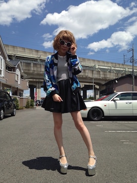 「丸サングラス」｜「アイテム（ブルゾン）」を使った、あかちゃんさん（レディース・148cm）の夏コーディネート