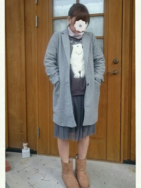 「ゆるゆる」｜「アイテム（チェスターコート）」を使った、 かっちょんさん（レディース・158cm）の冬コーディネート