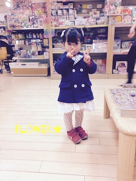 「PETIT BATEAU（プチバトー）のアイテム（ピーコート）」を使った、Flower★さん（キッズ・80cm）の春コーディネート