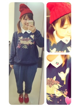 「襟付きトップス」｜「アイテム（ニットキャップ/ビーニー）」を使った、ｓａｙｕさん（レディース・155cm）の秋コーディネート
