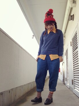 「GU（ジーユー）のGUのアプリで安くなりました（スウェット、ブルー系）」を使った、ｓａｙｕさん（レディース・155cm）の冬コーディネート