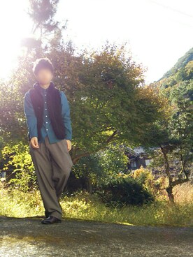 「MK MICHEL KLEIN HOMME （エムケーミッシェルクランオム）のアイテム（ドレスシューズ、ブラウン系）」を使った、bakaiさん（メンズ・167cm）の秋コーディネート
