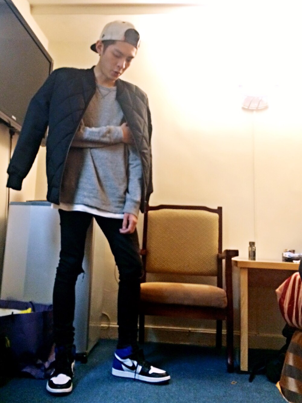 「fragmentdesign、skinny、Taichung、TRIP、cold、streetfashion、street、冬、WEARBOOKエントリー」｜「7Unionのアイテム（キャップ、ホワイト系）」を使った、lemonさん（メンズ・177cm）の冬コーディネートの1枚目の写真