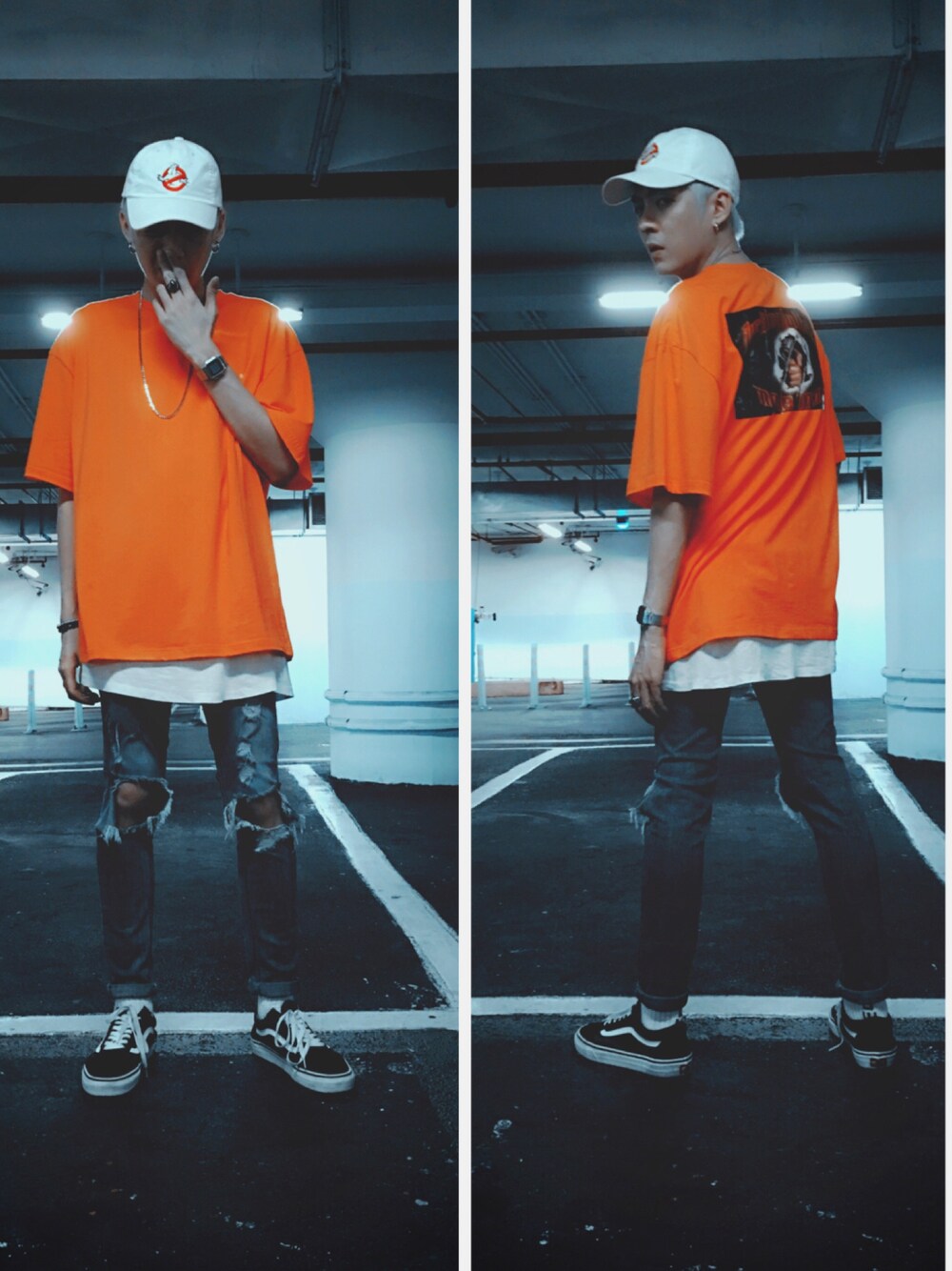 「street、summer、WEARBOOKエントリー、Taiwan、ootd、夏」｜「on-airのアイテム（Tシャツ/カットソー、オレンジ系）」を使った、lemonさん（メンズ・177cm）の秋コーディネートの1枚目の写真