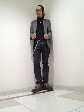 「MORGAN HOMME（モルガンオム）のアイテム（テーラードジャケット）」を使った、ケンシロウさん（メンズ・187cm）の冬コーディネート