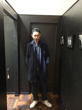 「ブルゾン」｜「アイテム（ステンカラーコート）」を使った、ケンシロウさん（メンズ・187cm）の春コーディネート