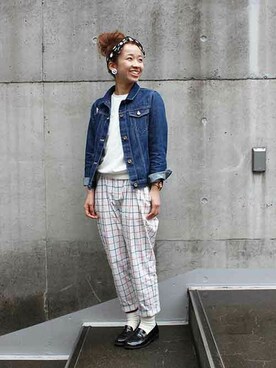 「#チェック」｜「アイテム（ジャケット/アウター）」を使った、chiiiさん（レディース・155cm）の春コーディネート