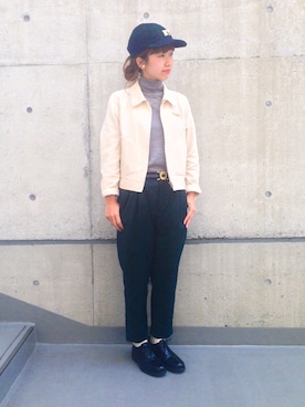 「CHILD WOMAN（チャイルドウーマン）のP/ビスコース　センタープレステーパードパンツ（その他パンツ、グリーン系）」を使った、chiiiさん（レディース・152cm）の秋コーディネート