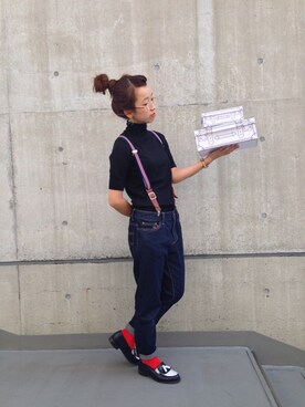 「My Fav. CHILD WOMAN（マイファブチャイルドウーマン）の12.5OZデニム刺しゅうゆるスリムパンツ（デニムパンツ、ブルー系）」を使った、chiiiさん（レディース・152cm）の秋コーディネート