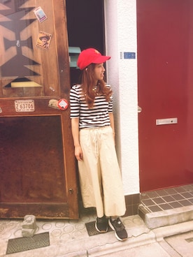 「CHILD WOMAN（チャイルドウーマン）の40ダンプ　スピンドル　ガウチョパンツ（その他パンツ、ベージュ系）」を使った、chiiiさん（レディース・152cm）の春コーディネート