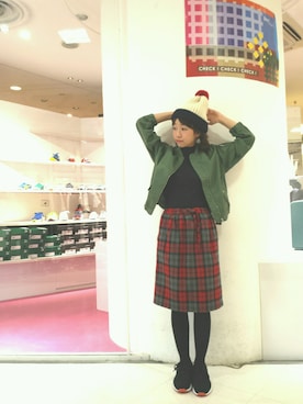 「My Fav. CHILD WOMAN（マイファブチャイルドウーマン）のブロークンツイル　MA-1（ブルゾン、グリーン系）」を使った、chiiiさん（レディース・152cm）の秋コーディネート