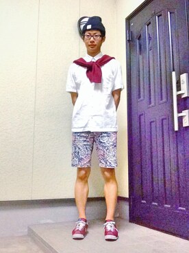 「膝上ショーツ」｜「アイテム（ニットキャップ/ビーニー）」を使った、くらっちさん（メンズ・170cm）の夏コーディネート