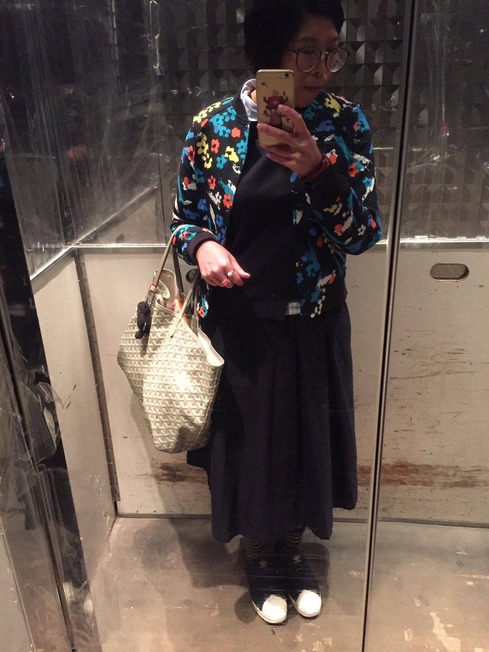 「GLOBAL WORKのアイテム（スカート、ブルー系）」を使った、groon🌱さん（レディース・162cm）の冬コーディネートの1枚目の写真