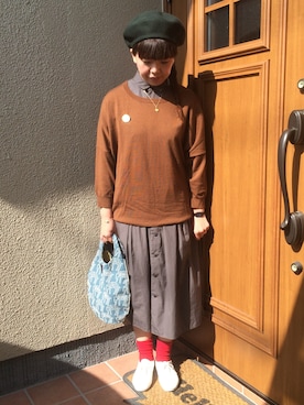 「秋色コーデ」｜「アイテム（ハンチング/ベレー帽）」を使った、mocoさん（レディース・160cm）の秋コーディネート