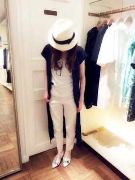 「ADAM ET ROPE'（アダムエロペ）のリバー天竺ロングジレ（トップス、ブルー系）」を使った、rankaさん（レディース・159cm）の春コーディネート