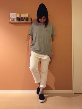 「アイテム（ニットキャップ/ビーニー、ブルー系）」を使った、まこさん（レディース・164cm）の春コーディネート