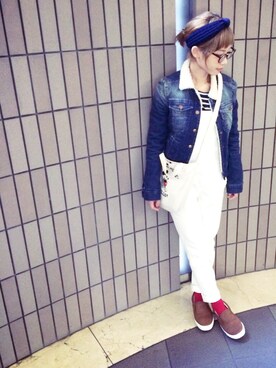 「くつした」｜「アイテム（オールインワン・サロペット）」を使った、yuriaさん（レディース・153cm）の秋コーディネート