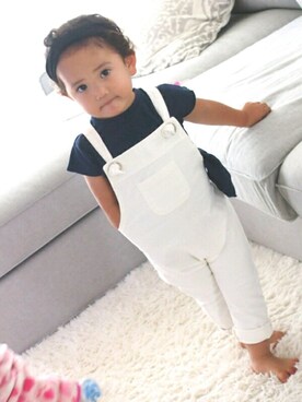 「ネイビー×ホワイト」｜「アイテム（サロペット/オーバーオール）」を使った、ゆきゆいさん（キッズ・90cm）の夏コーディネート