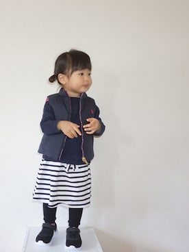 「ボーダースカート」｜「アイテム（ジャケット/アウター）」を使った、kaoooyunaさん（キッズ・90cm）の秋コーディネート