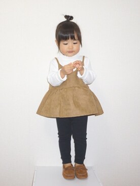 「ぺプラムトップス」｜「アイテム（モカシン/デッキシューズ）」を使った、kaoooyunaさん（キッズ・90cm）の秋コーディネート
