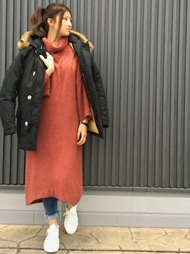 「WOOLRICH（ウールリッチ）のアイテム（ダウンジャケット/コート）」を使った、JOURNAL STANDARD relume立川店レディーススタッフさん（レディース・157cm）の秋コーディネート