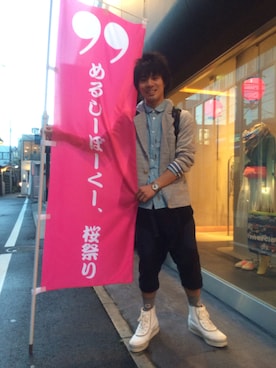 「mercibeaucoup,（メルシーボークー）のアイテム（テーラードジャケット）」を使った、じゃぱんさん（メンズ・175cm）の春コーディネート