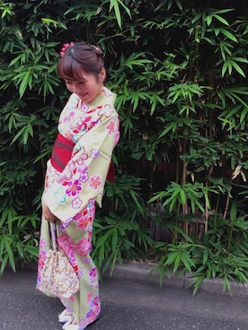 「アイテム（浴衣、グリーン系）」を使った、あちゃんさん（レディース・162cm）の秋コーディネート