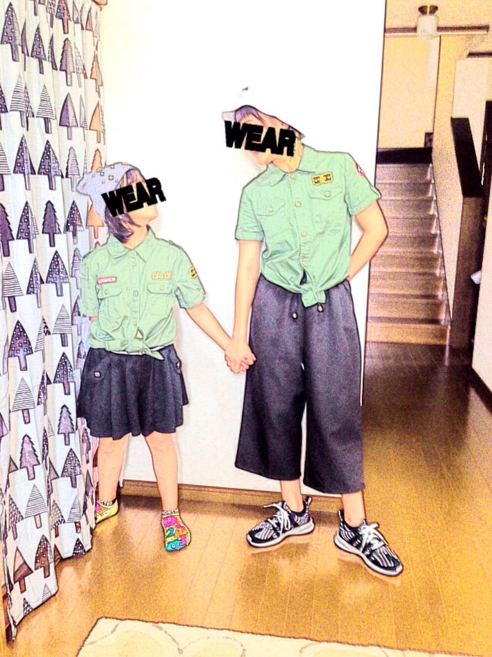「ツインズ、おそろいコーデ」｜「STUSSYのKids Original Stock Washed Crusher（ハット、ホワイト系）」を使った、ogaさん（レディース・153cm）の秋コーディネートの1枚目の写真