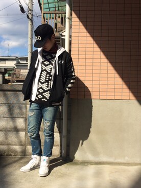 「off white（オフホワイト）のアイテム（ブルゾン）」を使った、Nさん（メンズ・173cm）の冬コーディネート