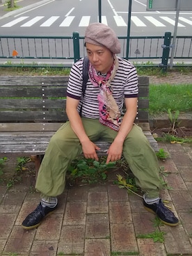 「semoh（セモー）のアイテム（帽子）」を使った、Takahiro Nakanoさん（メンズ・175cm）の夏コーディネート