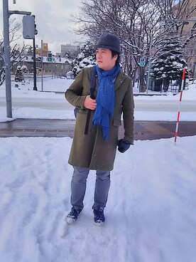 「Scye（サイ）のアイテム（チェスターコート）」を使った、Takahiro Nakanoさん（メンズ・175cm）の冬コーディネート