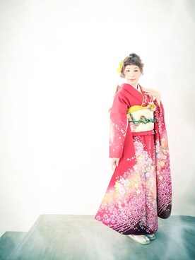 「アイテム（水着/着物・浴衣、レッド系）」を使った、しばさやかさん（レディース・149cm）の冬コーディネート