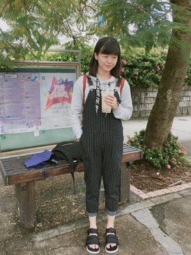 「planet（planet）のアイテム（つなぎ/オールインワン）」を使った、Eva Luさん（レディース・160cm）の秋コーディネート