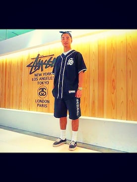 「STUSSY（ステューシー）のアイテム（ジャージ）」を使った、hiroki momiyamaさん（メンズ・175cm）の夏コーディネート