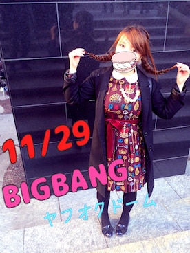 「アイテム（アクセサリー、パープル系）」を使った、maki818さん（レディース・158cm）の冬コーディネート