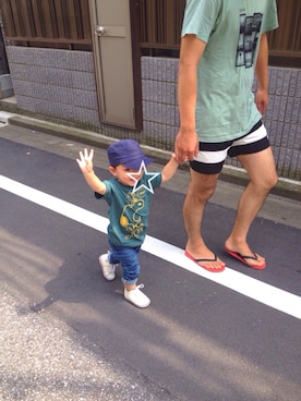 「CONVERSE（コンバース）のベビー キッズ コンバース オールスター CONVERSE BABY ALL STAR RZ（スニーカー、ホワイト系）」を使った、comuさん（キッズ）の夏コーディネート