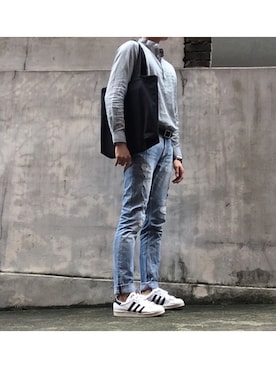 「BVLGARI（ブルガリ）のアイテム（ベルト）」を使った、myeonghoo_さん（メンズ・185cm）の夏コーディネート