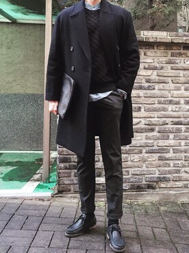 「ANDERSSON BELL（アンダースンベル）のアイテム（チェスターコート）」を使った、myeonghoo_さん（メンズ・185cm）の冬コーディネート