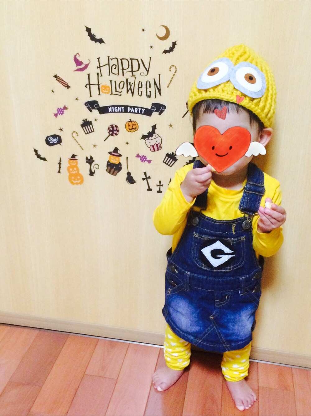 「halloween、ミニオン」｜「abcdのジャンスカ（ワンピース/ドレス、その他）」を使った、あうさんさん（キッズ・80cm）の秋コーディネートの1枚目の写真