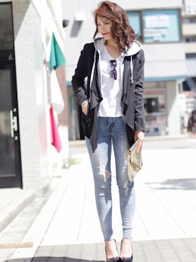 「AZUL by moussy（アズールバイマウジー）のアイテム（テーラードジャケット）」を使った、kaminさん（レディース・160cm）の秋コーディネート