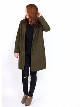 「アイテム（チェスターコート、グリーン系）」を使った、kaminさん（レディース・160cm）の秋コーディネート