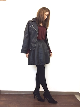 「アイテム（ライダースジャケット）」を使った、kaminさん（レディース・160cm）の秋コーディネート