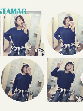「大学」｜「アイテム（帽子）」を使った、Linh Nhi Dangさん（レディース・159cm）の秋コーディネート