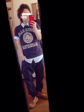 「POLO RALPH LAUREN（ポロ ラルフ ローレン）のアイテム（シャツ/ブラウス、ブルー系）」を使った、ｔｋmさん（メンズ・156cm）の夏コーディネート