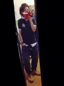 「BEAMS（ビームス）のアイテム（Tシャツ/カットソー、ブラック系）」を使った、ｔｋmさん（メンズ・156cm）の夏コーディネート