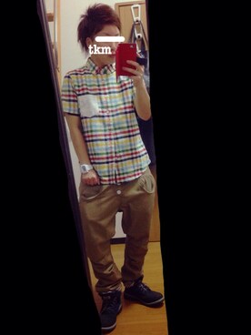 「Design Tshirts Store graniph（デザイン　ティーシャツ　ストア　グラニフ）のアイテム（シャツ/ブラウス、その他）」を使った、ｔｋmさん（メンズ・156cm）の夏コーディネート