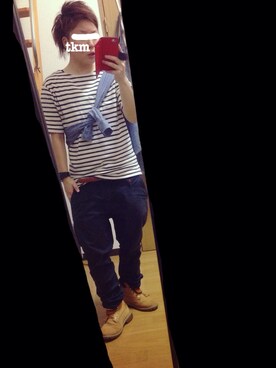 「Timberland（ティンバーランド）のアイテム（スニーカー、ブラウン系）」を使った、ｔｋmさん（メンズ・156cm）の夏コーディネート